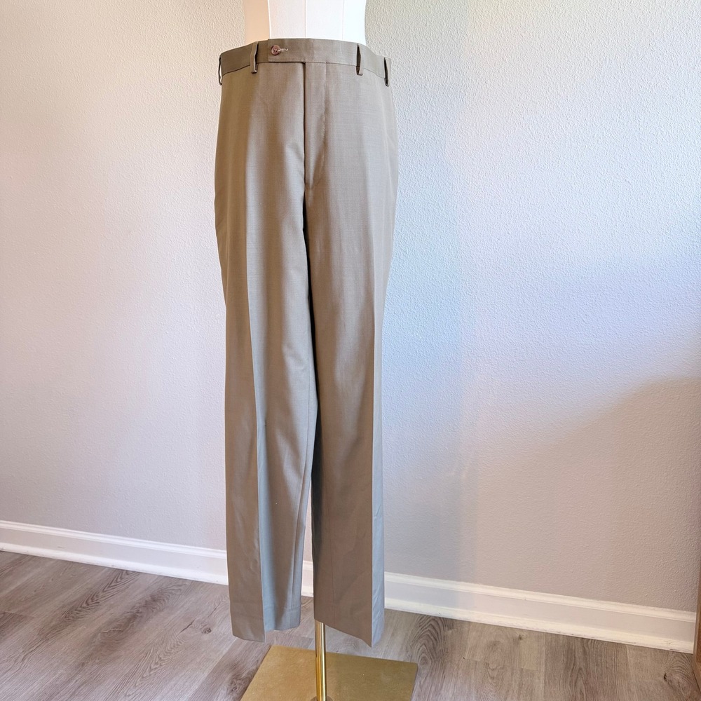 Calvin‎ Klein Mens 36x34 Wool Dress Pants Khaki Flat Front Straight Leg Trouser